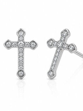 NWT Lola Cross Stud Earrings // Sterling Silver + CZ